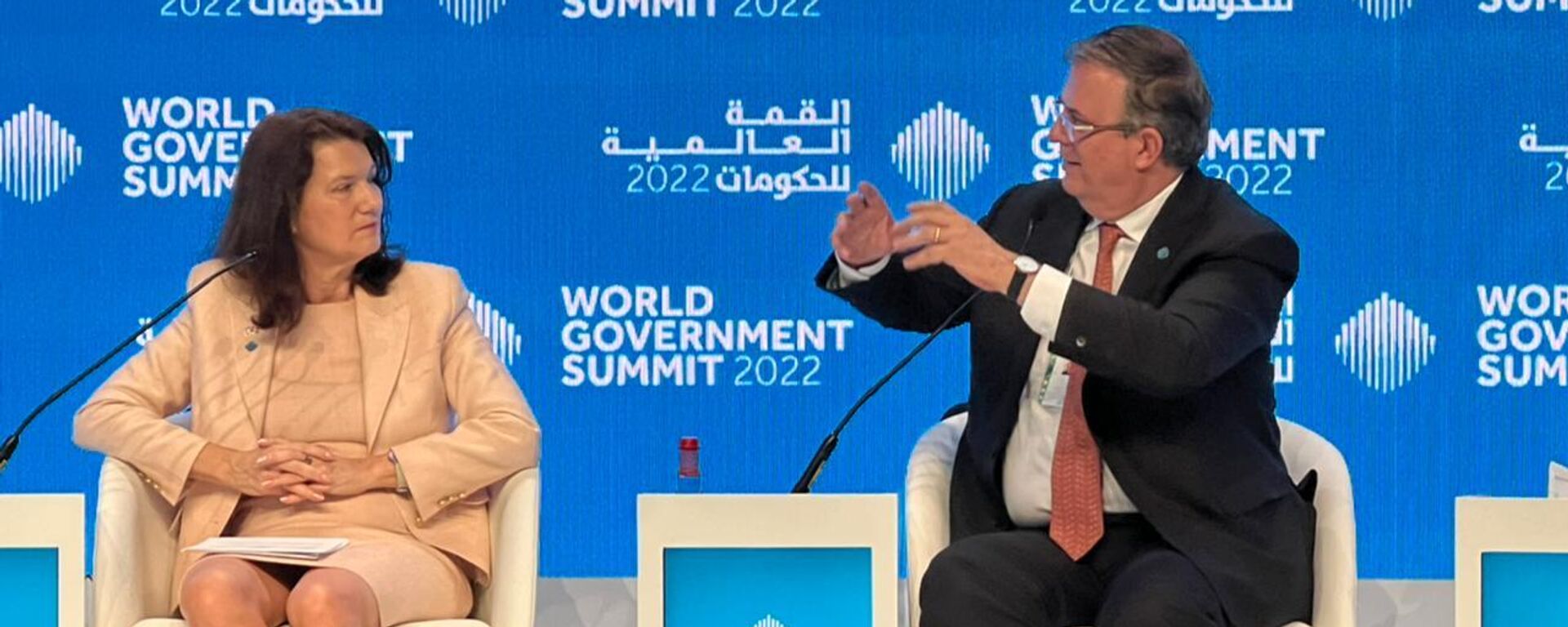 El canciller mexicano Marcelo Ebrard durante su intervención en la World Goverment Summit 2022 - Sputnik Mundo, 1920, 29.03.2022