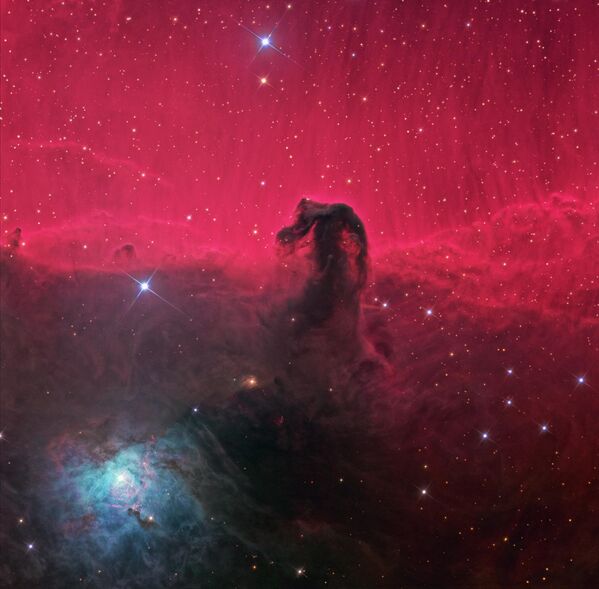 La nebulosa Cabeza de Caballo (IC 434, Barnard 33) es uno de los objetos cósmicos más bellos de la Nube de Orión, un enorme complejo de gas y polvo de formación estelar que rodea a la nebulosa de Orión, en la constelación del mismo nombre. Está situada a unos 1.300 años luz y fue descubierta en 1888 por el astrónomo británico William Fleming. - Sputnik Mundo