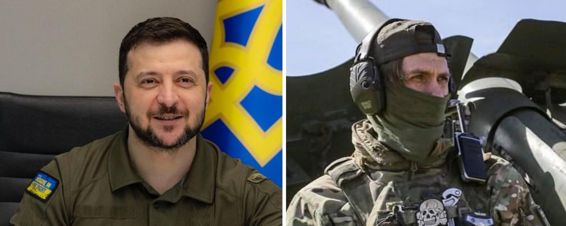 Volodímir Zelenski, presidente de Ucrania (izda.) y un combatiente neonazi ucraniano (dcha.) Volodímir Zelenski, presidente de Ucrania (izda.) y un combatiente neonazi ucraniano (dcha.) - Sputnik Mundo, 1920, 10.05.2022