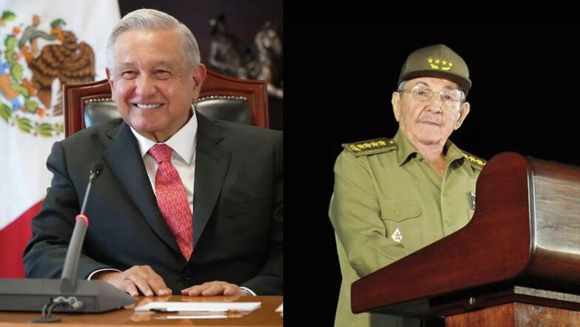 El presidente de México, Andrés Manuel López Obrador, y el general del Ejército cubano, Raúl Castro