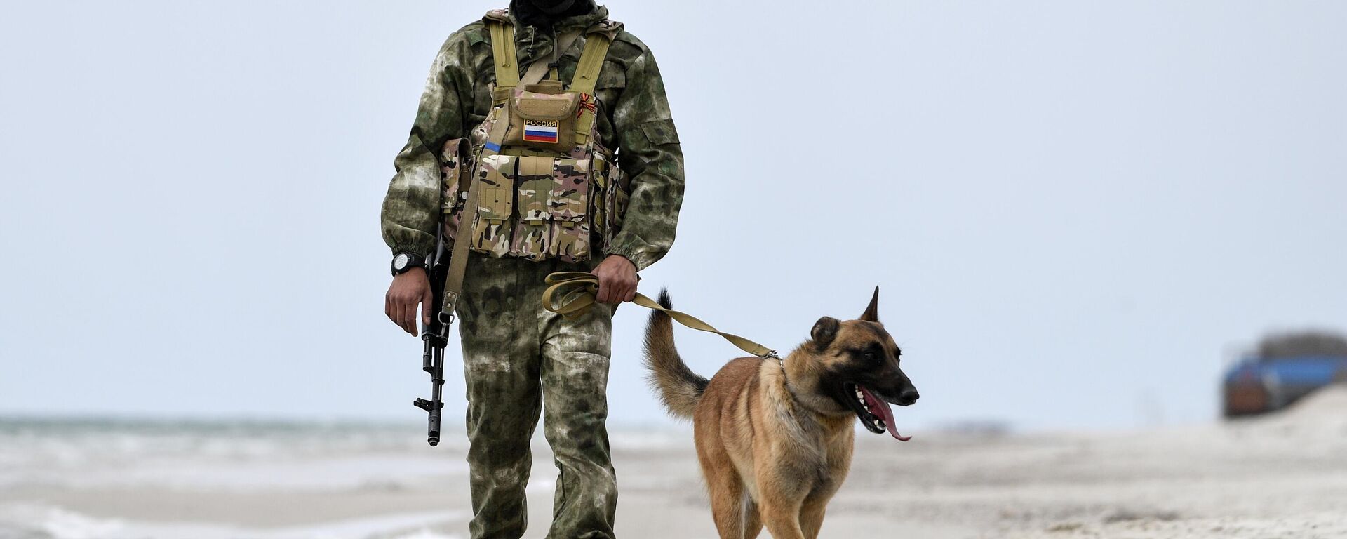 Soldado ruso con un perro patrulla en zona desminada - Sputnik Mundo, 1920, 25.06.2022