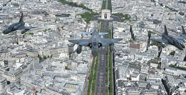 Cazas Mirage 2000 participan en el desfile del Día Nacional de Francia sobre los Campos Elíseos en París. - Sputnik Mundo