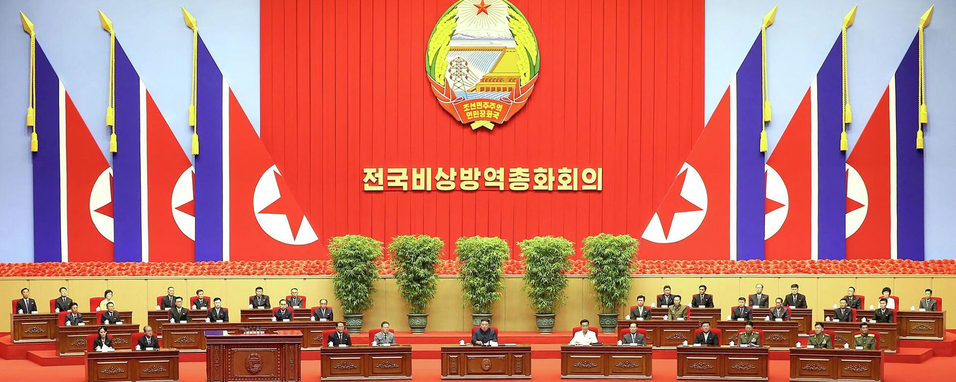 El líder norcoreano, Kim Jong-un, hablando durante la Reunión Nacional de Revisión del Trabajo Anti-Epidémico de Emergencia en Pyongyang. Imagen tomada por KCNA. - Sputnik Mundo, 1920, 15.08.2022