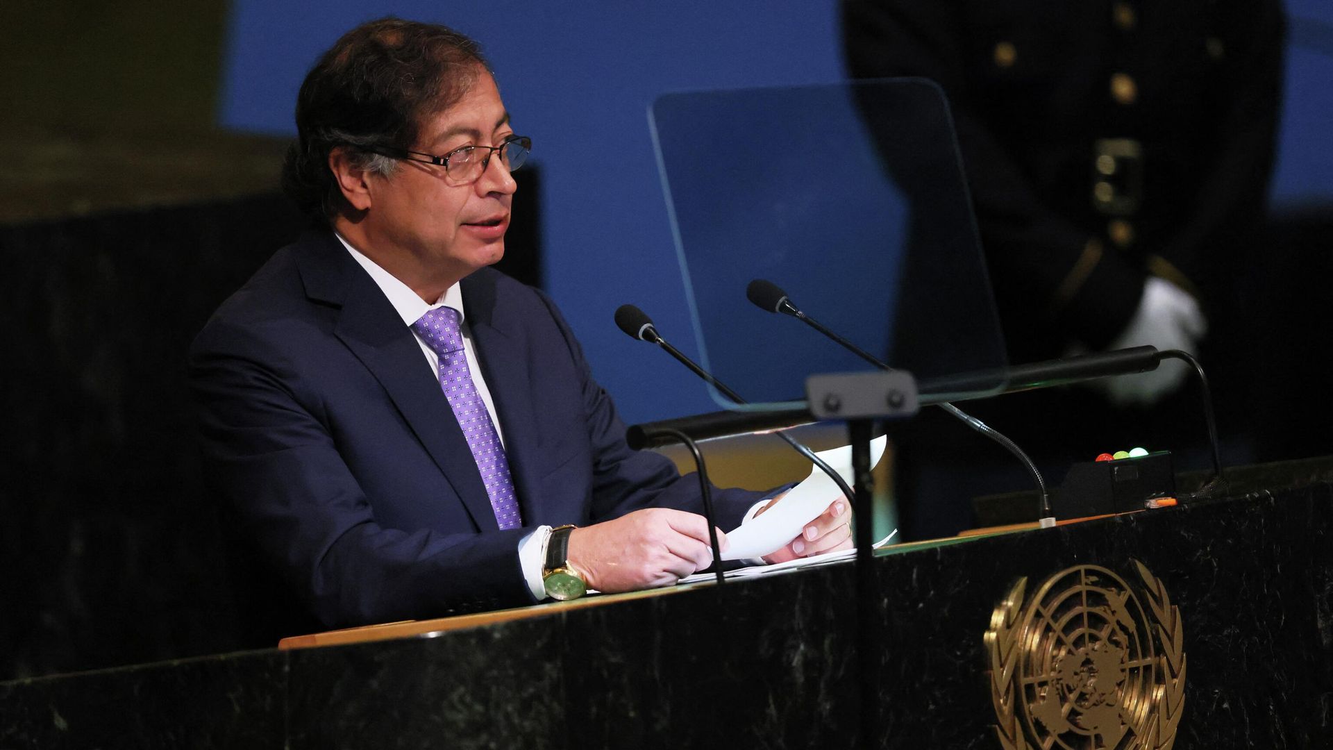 El presidente de Colombia, Gustavo Petro, durante su intervención en el debate general del 77 periodo de sesiones de la Asamblea General de la ONU El presidente de Colombia, Gustavo Petro, durante su intervención en el debate general del 77 periodo de sesiones de la Asamblea General de la ONU - Sputnik Mundo, 1920, 20.09.2022
