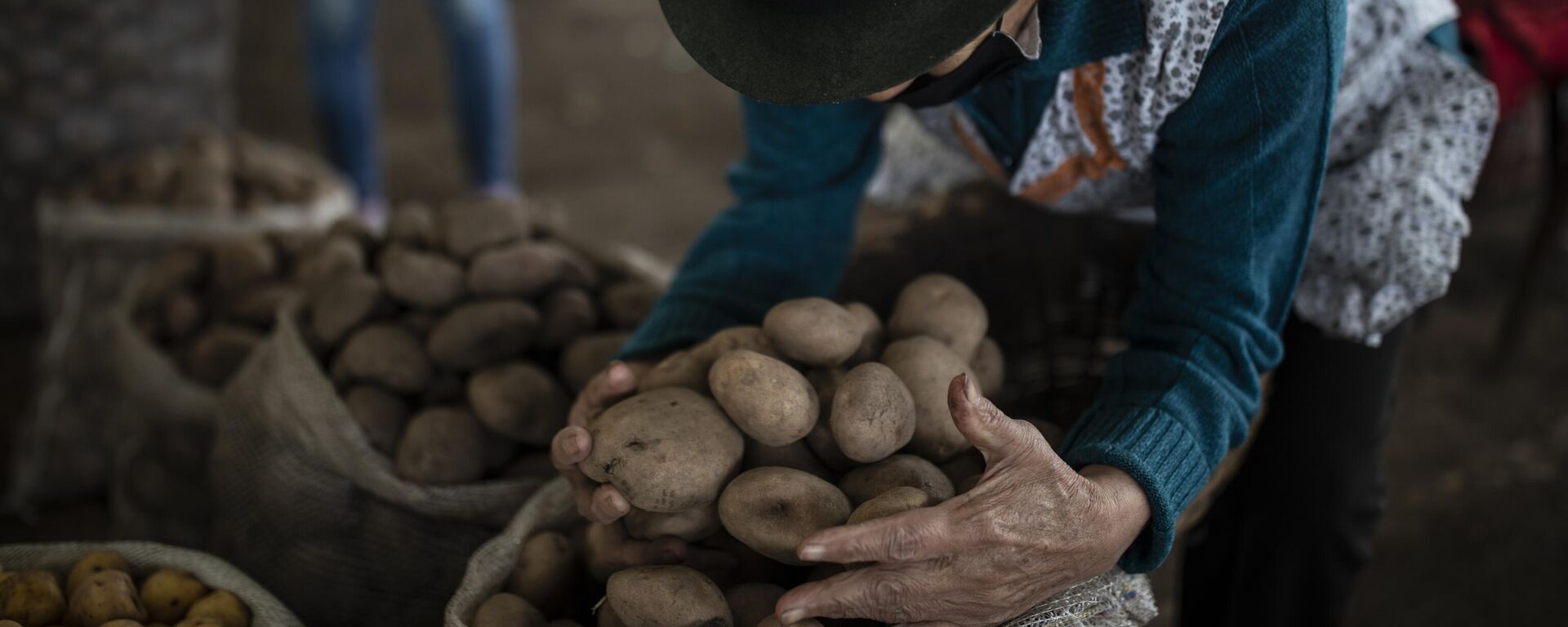 Una mujer acomoda las papas en el mercado El Cacique de Chía , Colombia - Sputnik Mundo, 1920, 11.08.2023