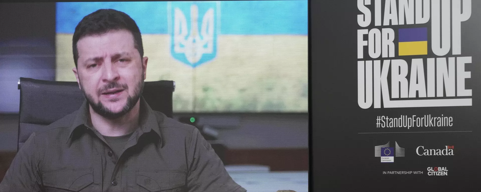 El presidente ucraniano, Volodímir Zelenski, durante una videollamada con integrantes de la Unión Europea en Varsovia - Sputnik Mundo, 1920, 27.12.2022