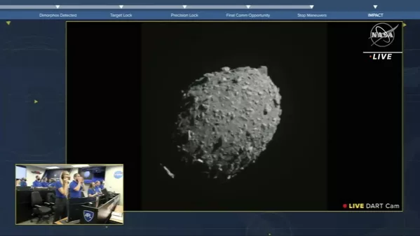 El 26 de septiembre la NASA generó esta imagen en torno al ejercicio de redireccionamiento del asteroide Dimorphos mediante una nave espacial. El 26 de septiembre la NASA generó esta imagen en torno al ejercicio de redireccionamiento del asteroide Dimorphos mediante una nave espacial. - Sputnik Mundo