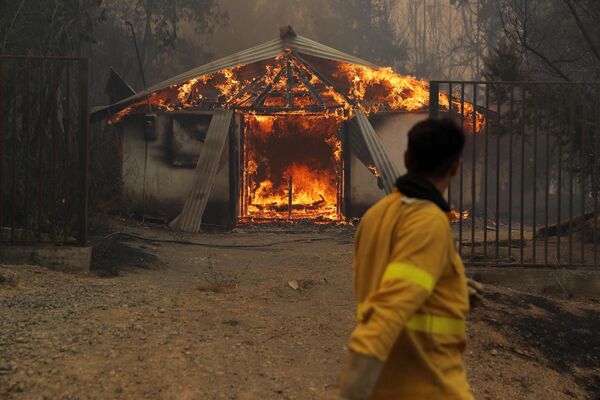 Al menos 24 personas murieron a causa de los incendios forestales que devastan Chile.En la foto: una casa en llamas en Santa Juana. Al menos 24 personas murieron a causa de los incendios forestales que devastan Chile.En la foto: una casa en llamas en Santa Juana. - Sputnik Mundo