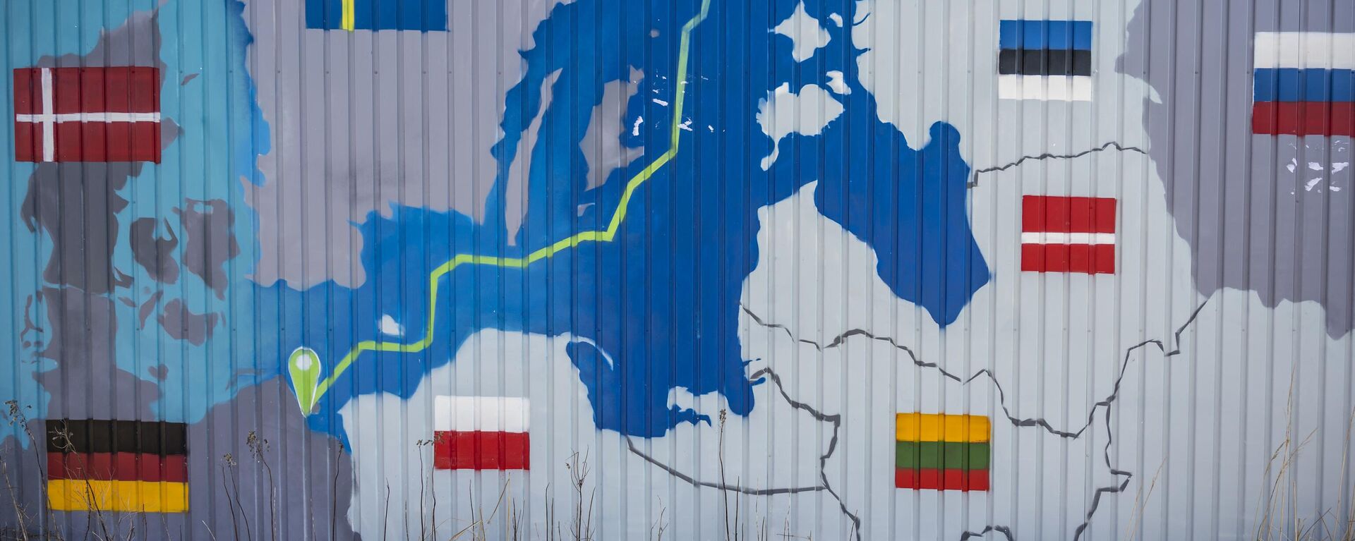 Un contenedor ilustrado con el mapa del gasoducto Nord Stream 2 - Sputnik Mundo, 1920, 09.02.2023