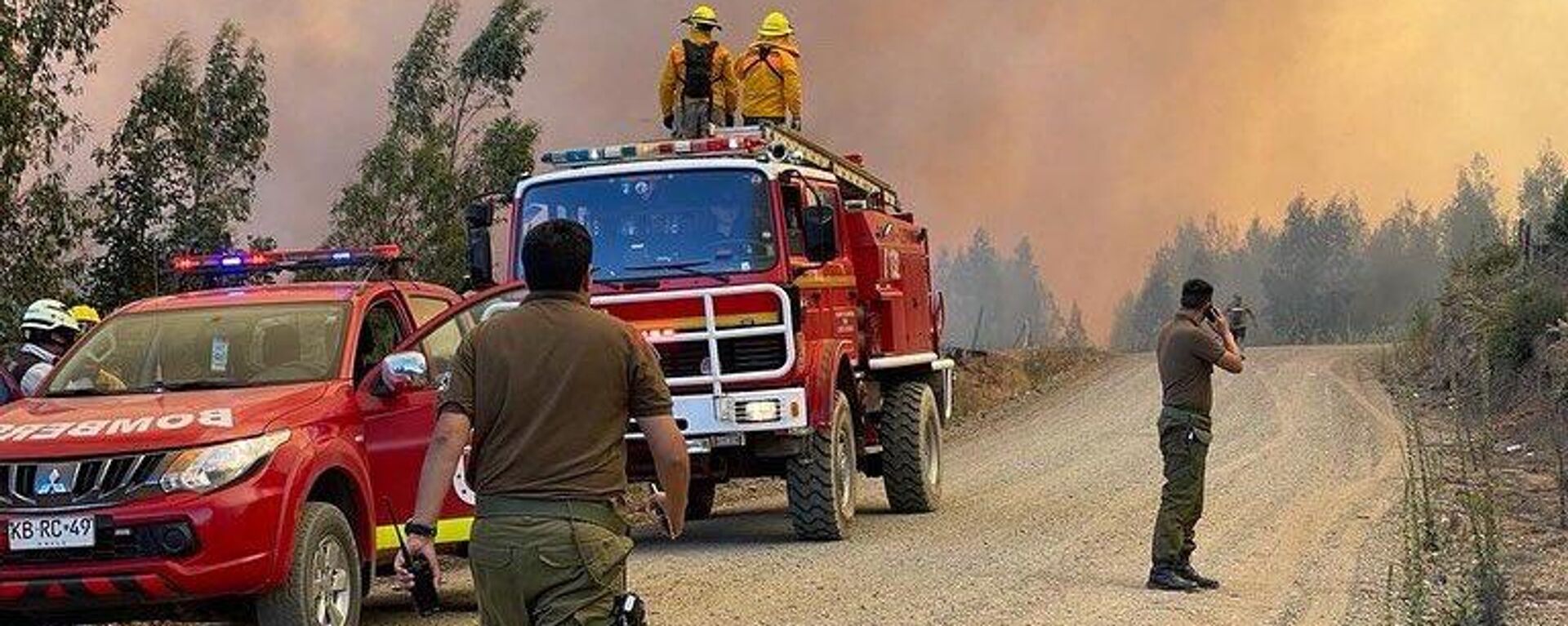 Carabineros (policía militarizada) trabajan durante los incendios forestales, febrero de 2023  - Sputnik Mundo, 1920, 14.02.2023