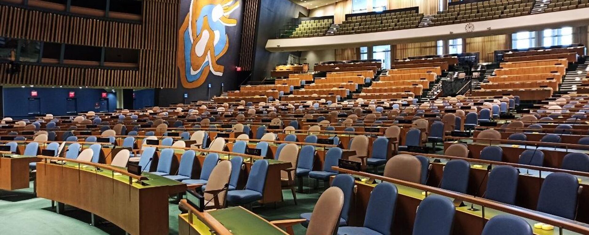 La sala de conferencias de la sede de las Naciones Unidas en Nueva York. - Sputnik Mundo, 1920, 18.09.2024