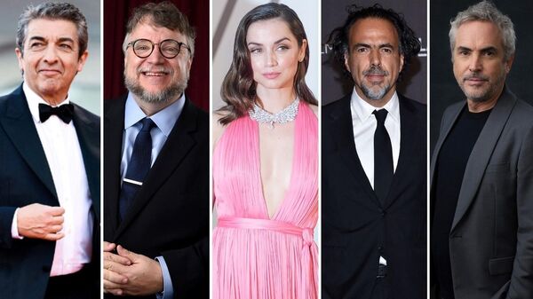 El actor argentino Ricardo Darín, el director mexicano Guillermo del Toro, la actriz cubana Ana de Armas, el director mexicano Alejandro González Iñárritu, el productor de cine mexicano Alfonso Cuarón  - Sputnik Mundo