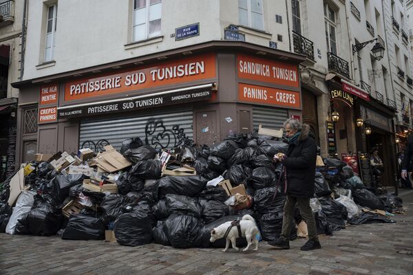 "Buenos días, París. Apenas se puede caminar por las aceras. La ciudad se está ahogando en basura, ya que los recolectores han estado en huelga contra la reforma de pensiones durante casi una semana", apuntó la periodista Dalal Mawad en su cuenta de Twitter. "Buenos días, París. Apenas se puede caminar por las aceras. La ciudad se está ahogando en basura, ya que los recolectores han estado en huelga contra la reforma de pensiones durante casi una semana", apuntó la periodista Dalal Mawad en su cuenta de Twitter. - Sputnik Mundo