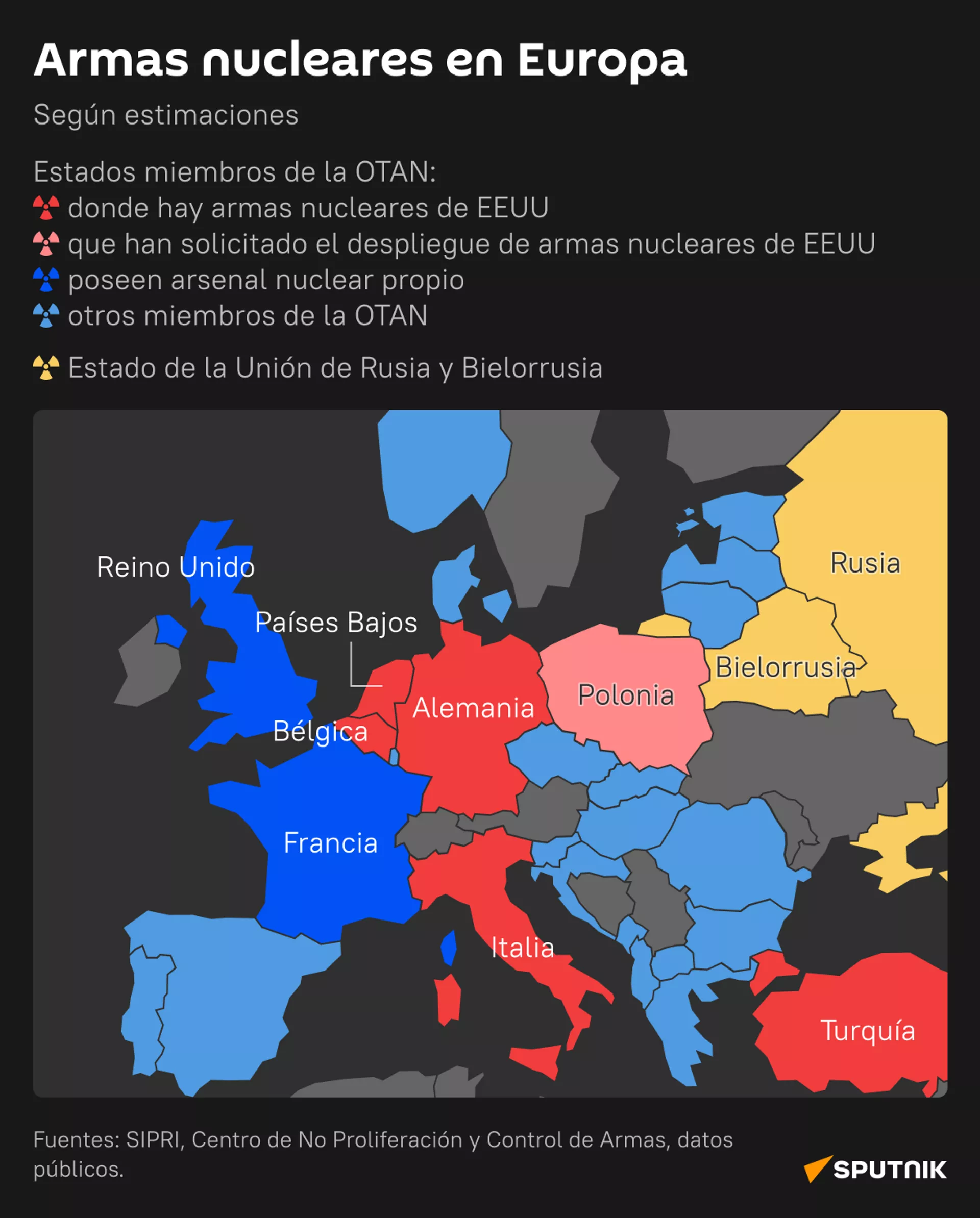 El mapa de las armas nucleares en Europa El mapa de las armas nucleares en Europa - Sputnik Mundo, 1920, 31.07.2023
