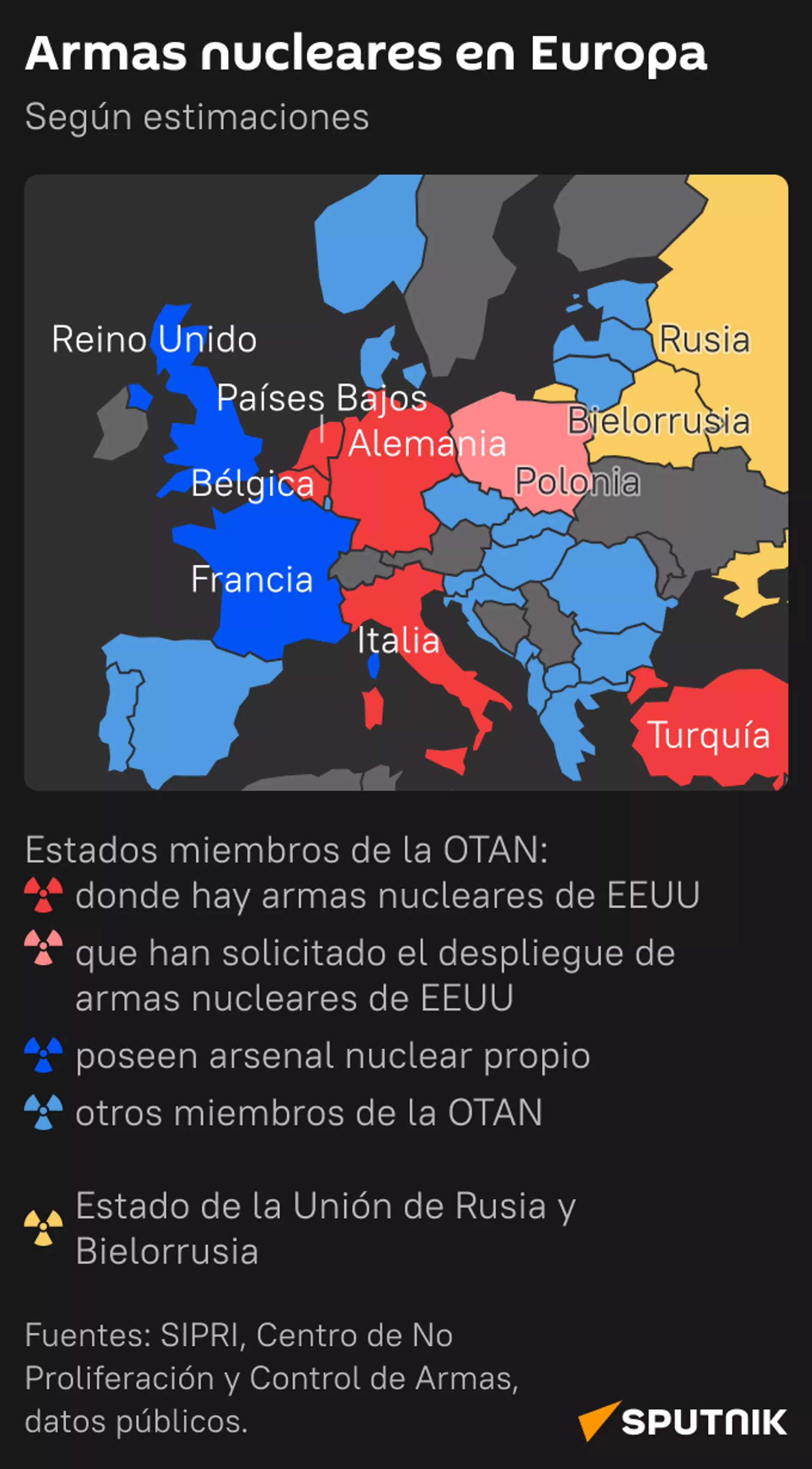 El mapa de las armas nucleares en Europa El mapa de las armas nucleares en Europa - Sputnik Mundo, 1920, 30.05.2023