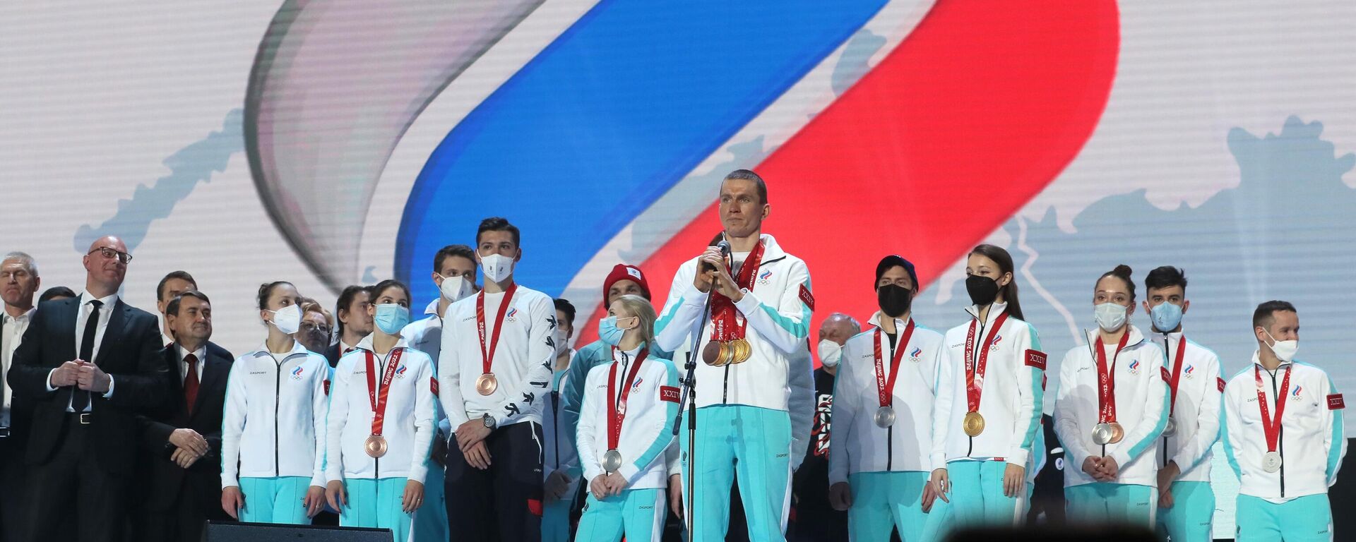 Atletas de la selección rusa durante la ceremonia de bienvenida a los olímpicos en el VTB Arena de Moscú, Rusia.  - Sputnik Mundo, 1920, 12.04.2023