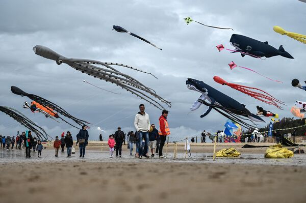 Participantes y visitantes del 29º Festival Internacional del Viento y las Cometas en la playa de Chatelaillon-Plage, Francia. - Sputnik Mundo