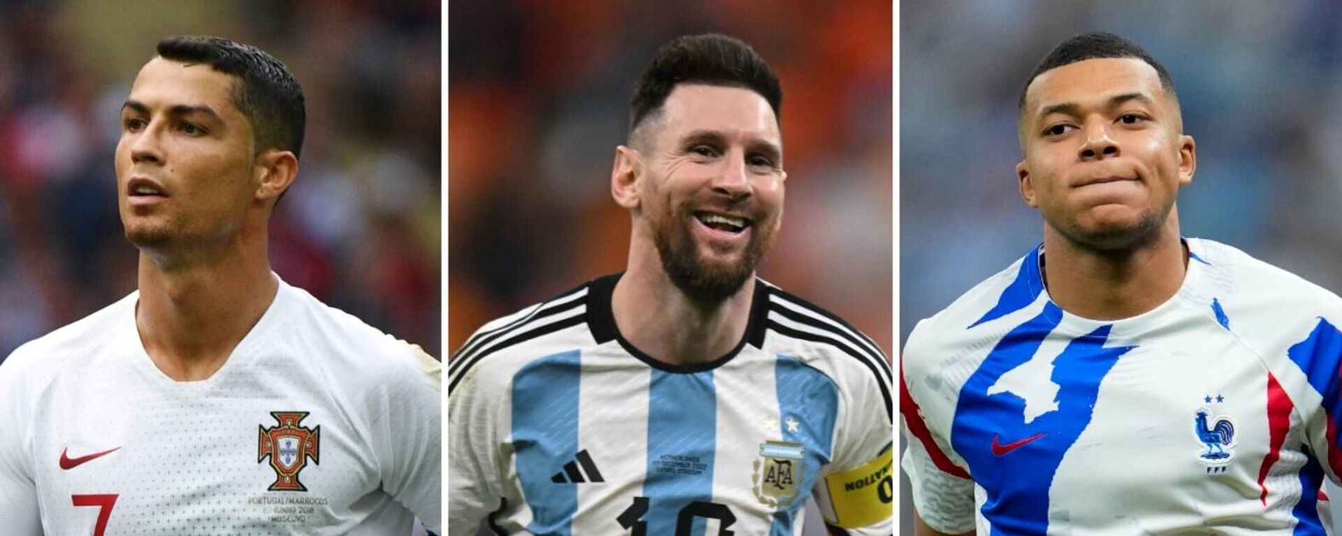 El futbolista portugués Cristiano Ronaldo, el argentino Lionel Messi y el francés Kylian Mbappé  - Sputnik Mundo, 1920, 03.05.2023