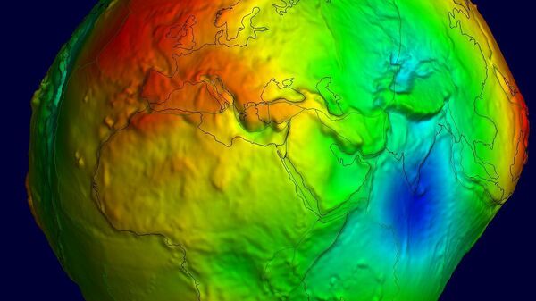 Ondulación del geoide en falso color, relieve sombreado y exageración vertical (factor de escala 10000) - Sputnik Mundo