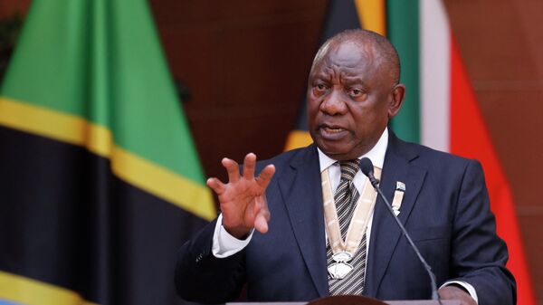  Cyril Ramaphosa, el presidente sudafricano habla durante una rueda de prensa, el 16 de marzo de 2023. (Foto de PHILL MAGAKOE / AFP) - Sputnik Mundo