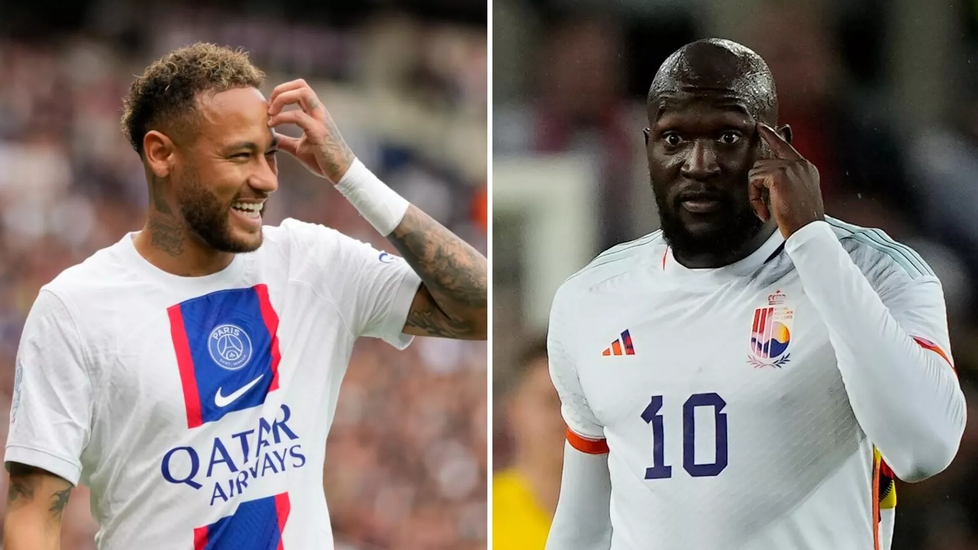 Delantero brasileño Neymar y jugador de Bélgica Romelu Lukaku 