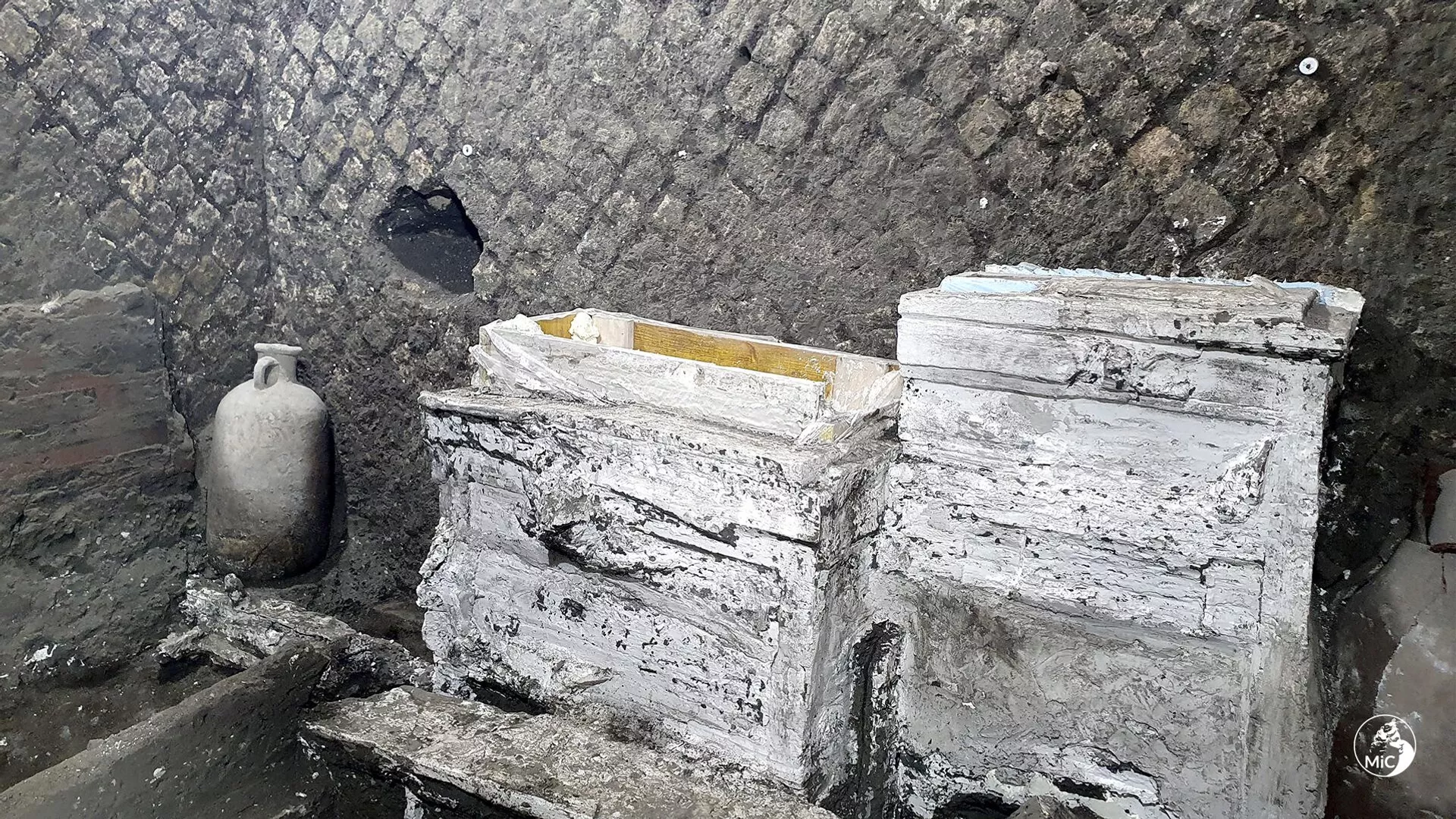Las muebles de una habitación utilizada por los esclavos, encontrada en la ciudad romana de Civita Giuliana