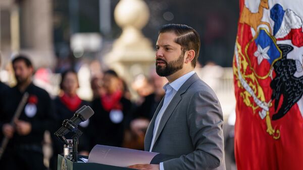 El presidente de Chile, Gabriel Boric, en el lanzamiento del Plan Nacional de Búsqueda - Sputnik Mundo