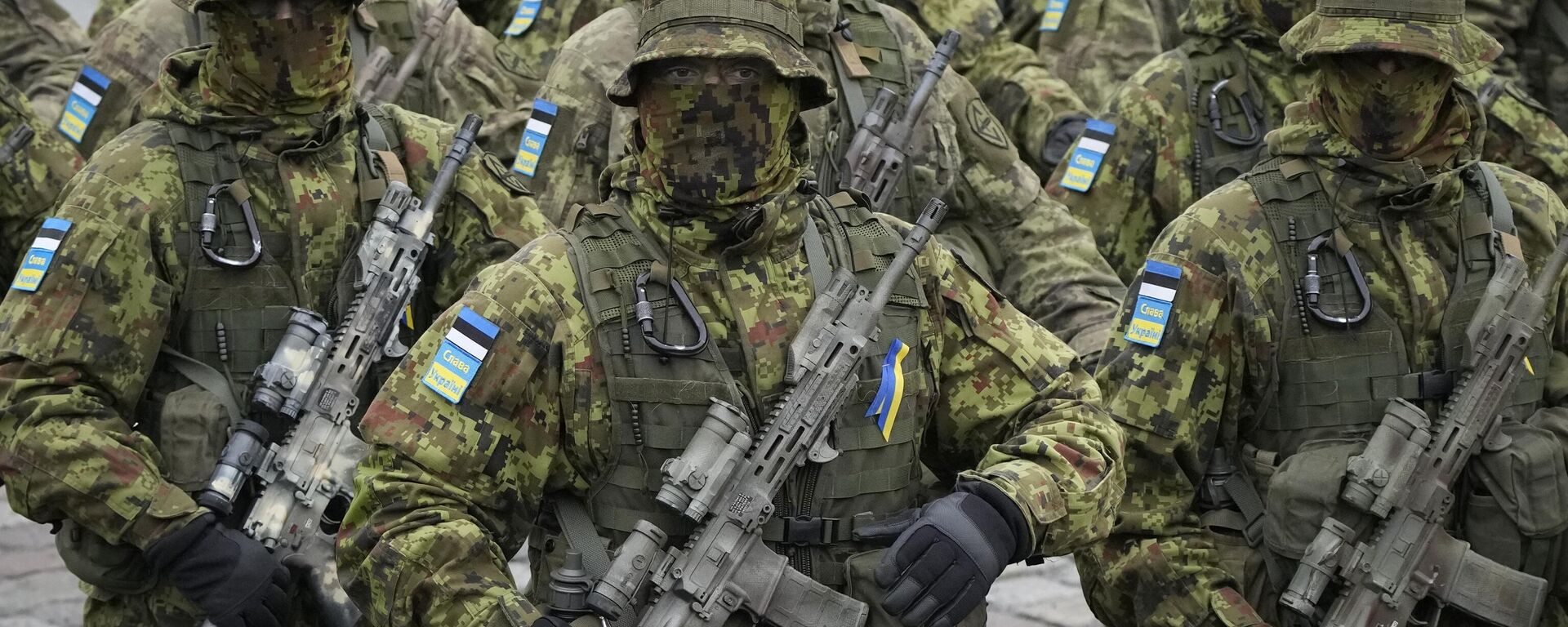 Soldados participan en un desfile militar durante las celebraciones del 105 aniversario de la República de Estonia, en Tallin, Estonia, el 24 de febrero de 2023  - Sputnik Mundo, 1920, 26.09.2023
