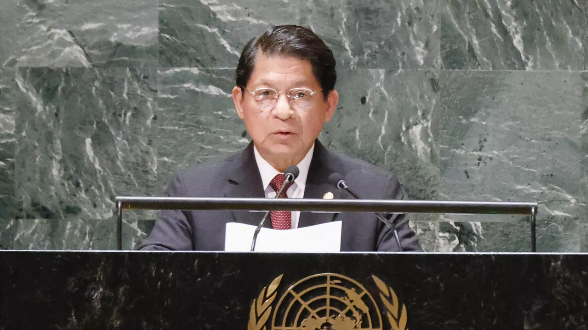 El ministro de Asuntos Exteriores de Nicaragua, Denis Moncada, se dirige a la 78ª Asamblea General de las Naciones Unidas