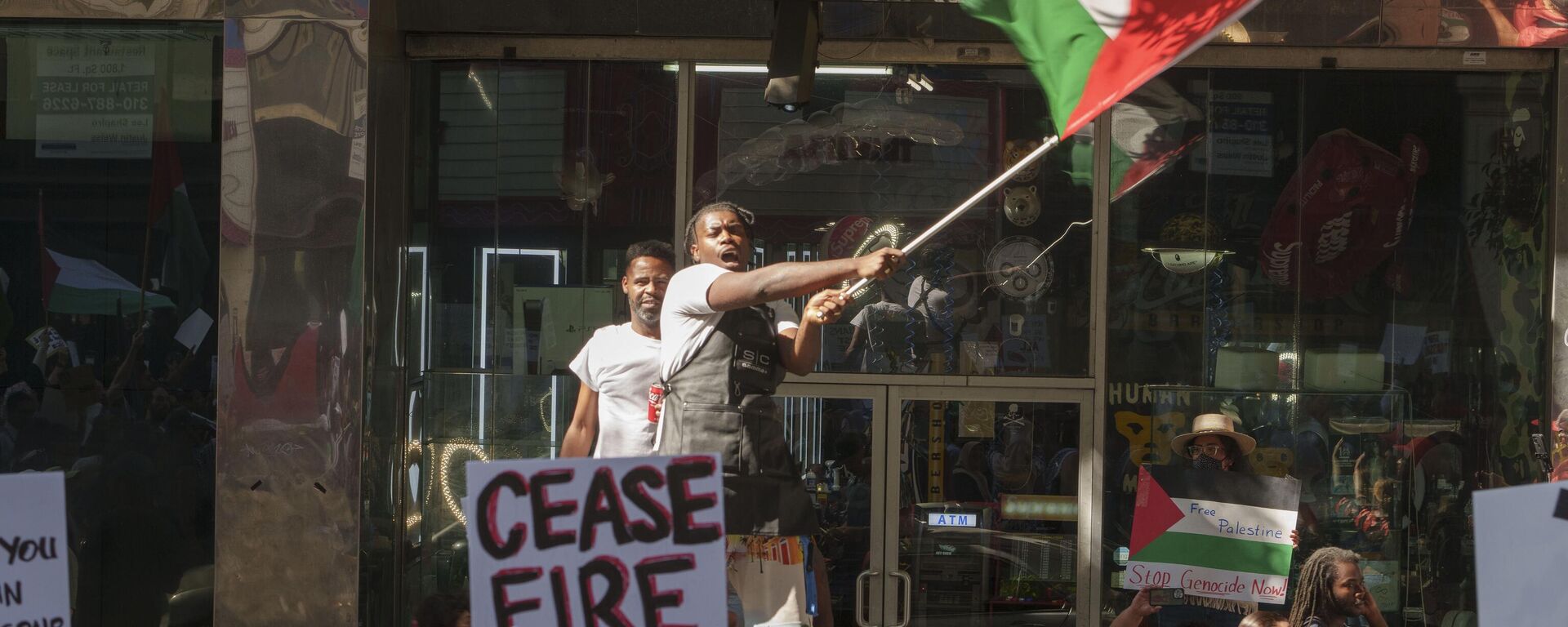 Un manifestante estadounidense muestra su respaldo a Palestina  - Sputnik Mundo, 1920, 22.10.2023
