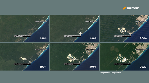 Evolución en el tiempo de la mina de Calica en el norte de la Riviera Maya.   - Sputnik Mundo