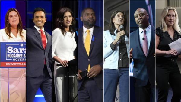 Los republicanos: Sarah Huckabee Sanders, Vivek Ramaswamy, Kristi Noem, Byron Donalds, Nikki Haley, Tim Scott, Marjorie Taylor Greene - Sputnik Mundo