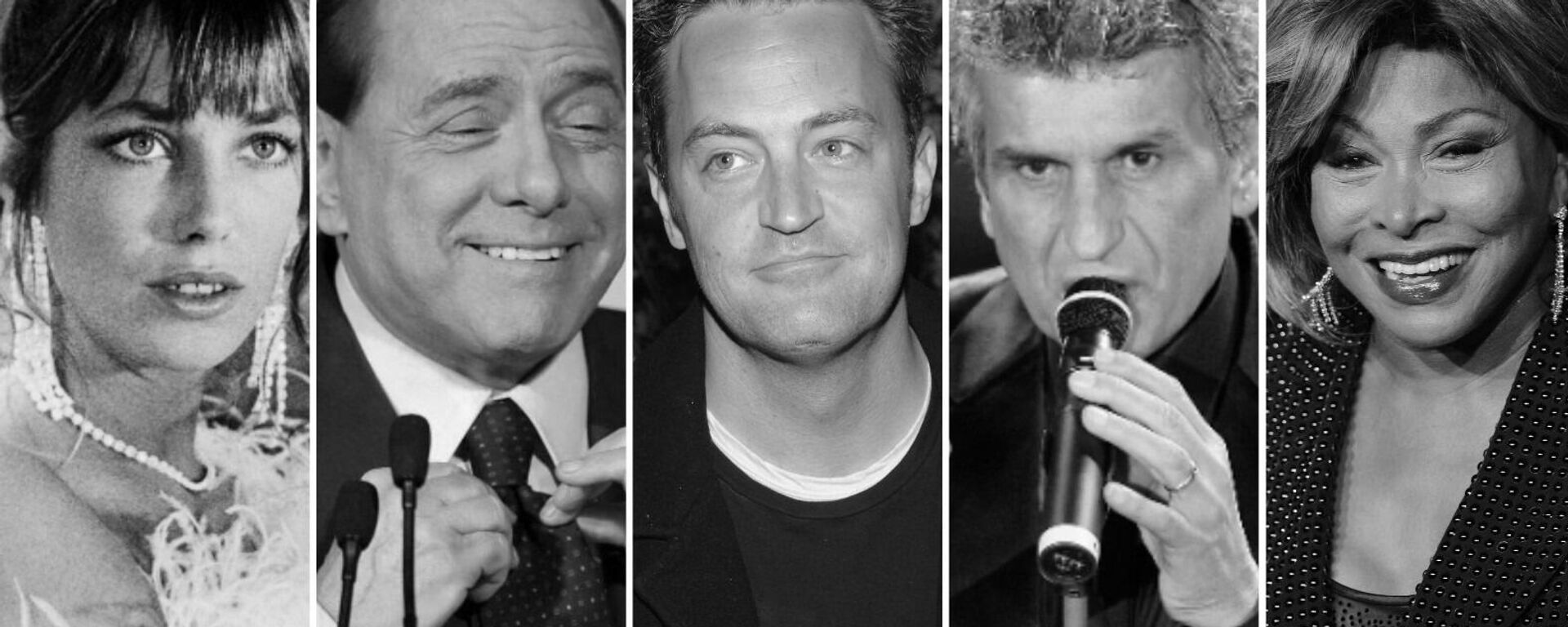 Actriz y cantante británica Jane Birkin, ex primer ministro de Italia, Silvio Berlusconi, actor de EEUU Matthew Perry, cantante italiano Toto Cutugno, cantante suiza Tina Turner - Sputnik Mundo, 1920, 23.12.2023