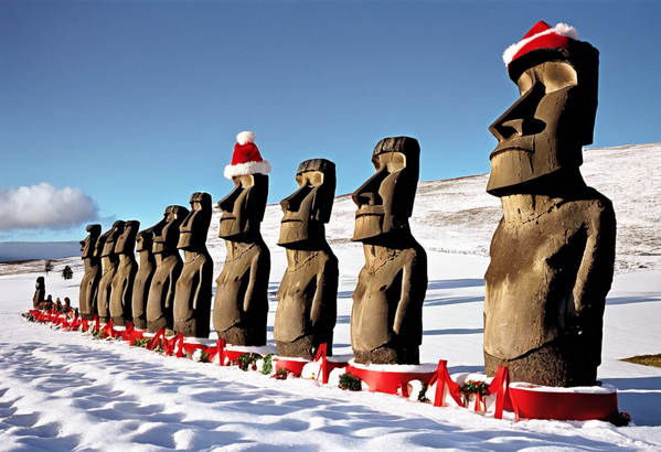 Estatuas de moái en Isla de Pascua, Chile, dibujados por la red neuronal. - Sputnik Mundo