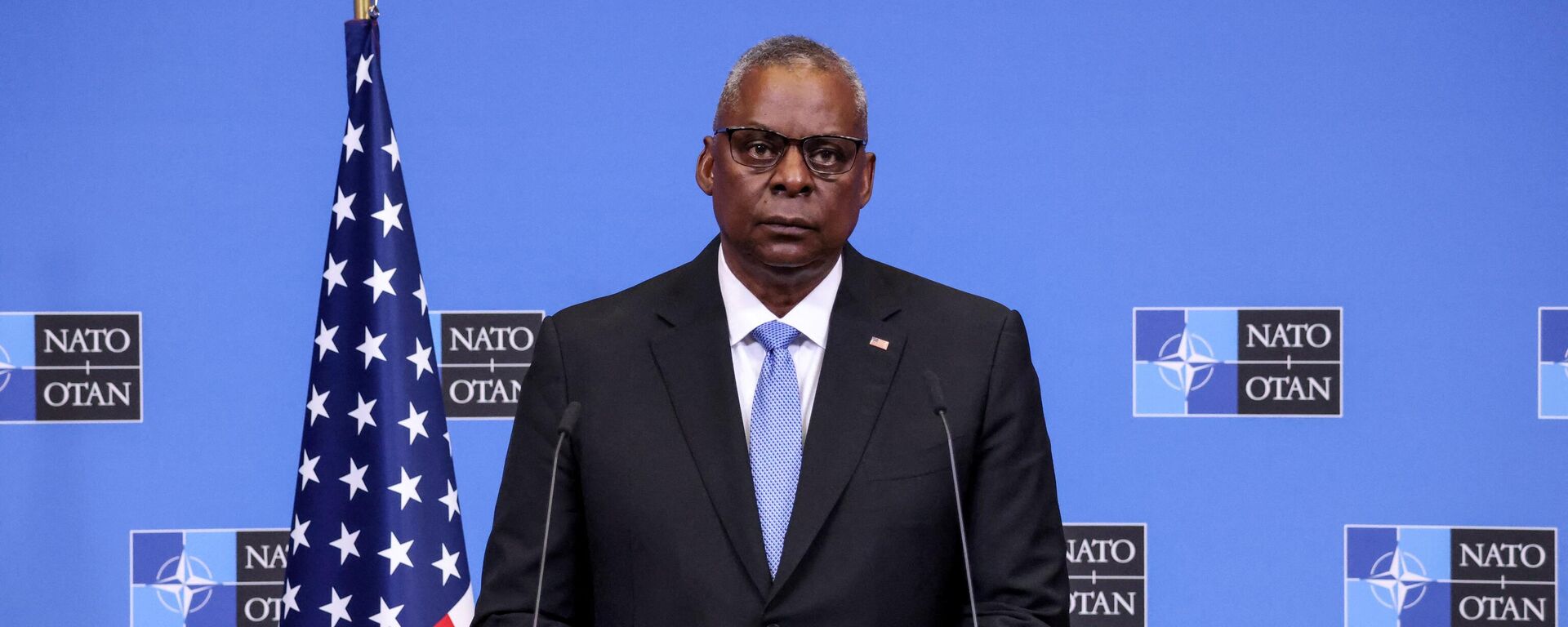 Lloyd Austin, secretario de Defensa de EEUU, en una conferencia de prensa de la OTAN en Bruselas, en octubre de 2023.  - Sputnik Mundo, 1920, 08.01.2024