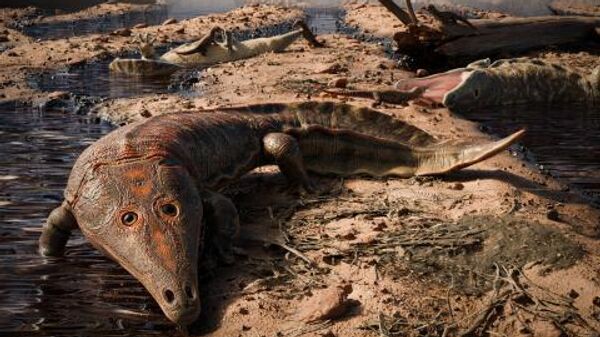 Representación del anfibio gigante Kwatisuchus rosai - Sputnik Mundo