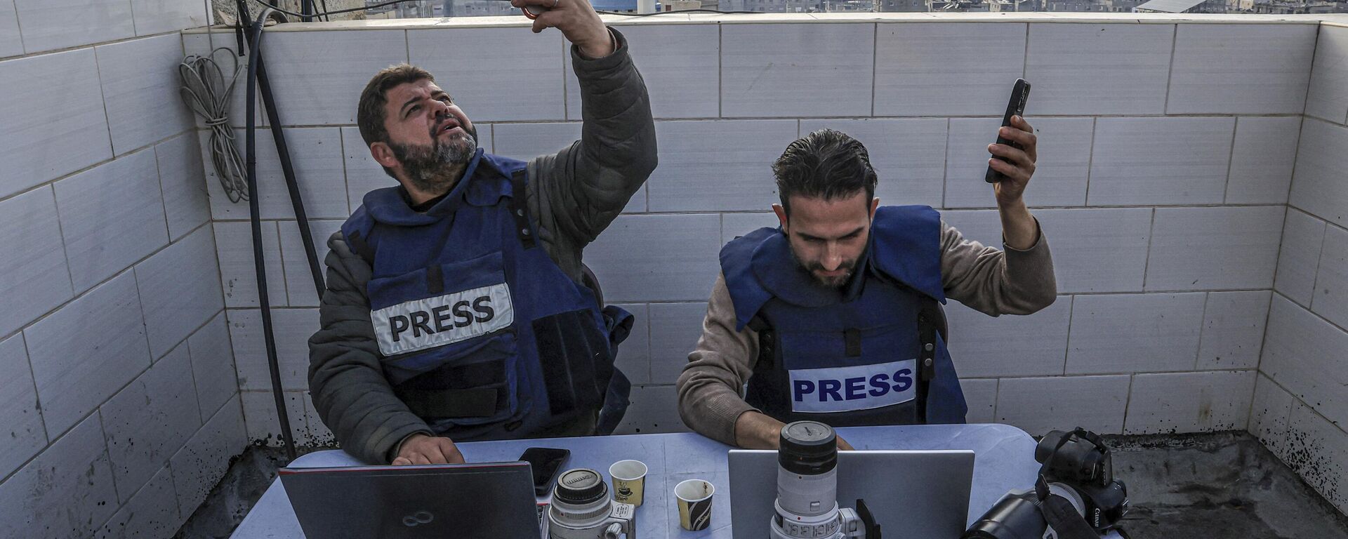 Periodistas palestinos en la ciudad de Rafah  - Sputnik Mundo, 1920, 14.02.2024