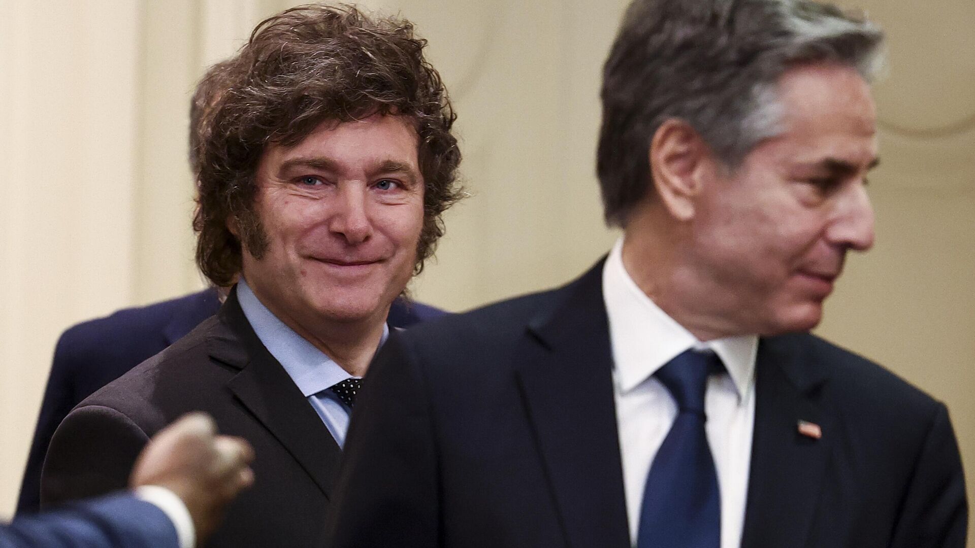 El presidente de Argentina, Javier Milei, se reúne con el secretario de Estado de Estados Unidos, Antony Blinken, en el palacio presidencial Casa Rosada en Buenos Aires, Argentina, el 23 de febrero de 2024 El presidente de Argentina, Javier Milei, se reúne con el secretario de Estado de Estados Unidos, Antony Blinken, en el palacio presidencial Casa Rosada en Buenos Aires, Argentina, el 23 de febrero de 2024 - Sputnik Mundo, 1920, 23.02.2024