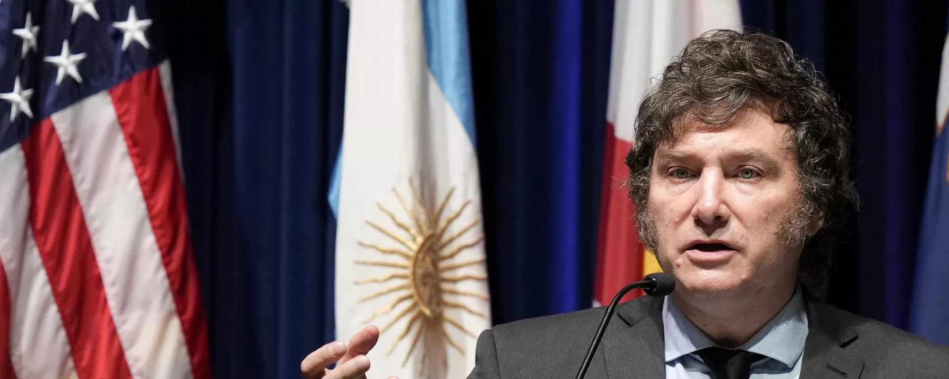 Il presidente argentino Javier Milei durante un evento alla Florida International University, USA, nell'aprile 2024 - Sputnik Mundo, 1920, 31.10.2024