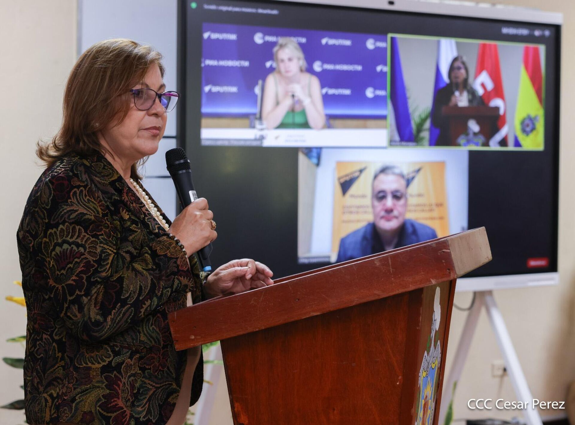 Ramona Rodríguez, la rectora de la Universidad UNAN-Managua y presidenta del Consejo Universitario Nacional, da discurso durante las clases magistrales SputnikPro en la Universidad Nacional Autónoma de Nicaragua en Managua, el 30 de mayo de 2024  - Sputnik Mundo, 1920, 30.05.2024