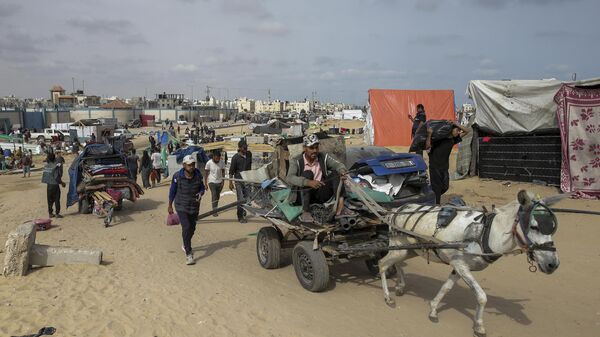 Refugiados palestinos huyendo de Rafah - Sputnik Mundo