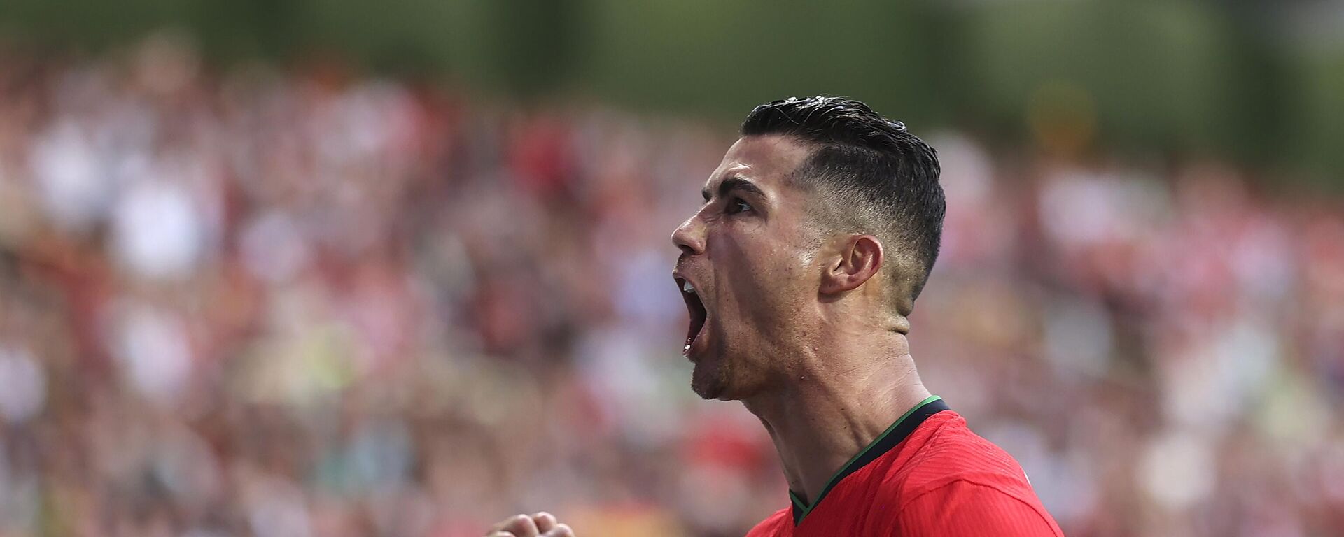 Cristiano Ronaldo, delantero portugués, celebra después de anotar contra Irlanda durante un partido amistoso de fútbol entre Portugal e Irlanda en el estadio Municipal de Aveiro, en Portugal, el 11 de junio de 2024 - Sputnik Mundo, 1920, 23.06.2024