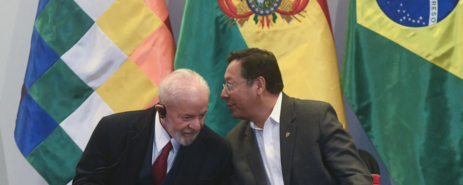 El presidente de Brasil, Lula da Silva, y su homólogo boliviano Luis Arce, durante una conferencia de prensa en Santa Cruz el 9 de julio de 2024 - Sputnik Mundo, 1920, 12.07.2024