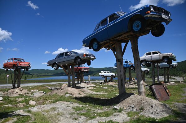 Obras de arte en el territorio de un centro recreativo, en el distrito de Ulagan de la república de Altái. - Sputnik Mundo