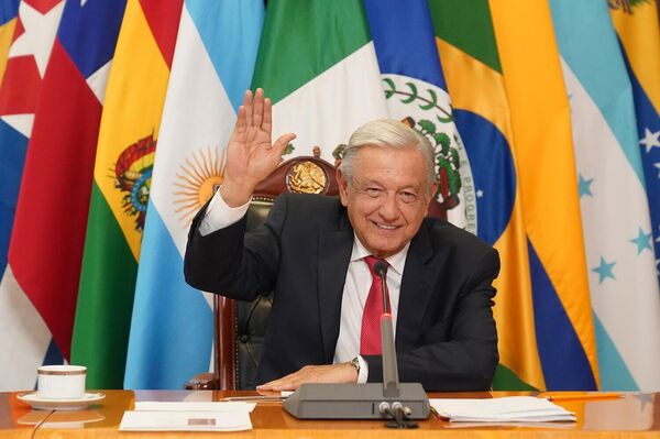 El presidente de México, Andrés Manuel López Obrador, en la primera reunión de la Alianza de Países de América Latina y el Caribe Contra la Inflación. - Sputnik Mundo