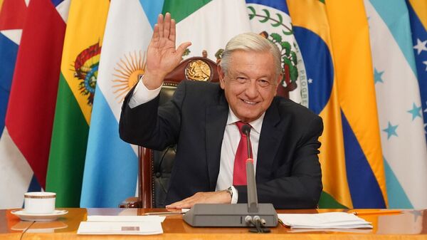 El presidente de México, Andrés Manuel López Obrador, en la primera reunión de la Alianza de Países de América Latina y el Caribe Contra la Inflación. - Sputnik Mundo