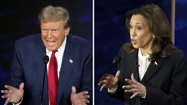 El candidato presidencial republicano, el expresidente Donald Trump, y la candidata presidencial demócrata, la vicepresidenta Kamala Harris, durante el debate presidencial. - Sputnik Mundo