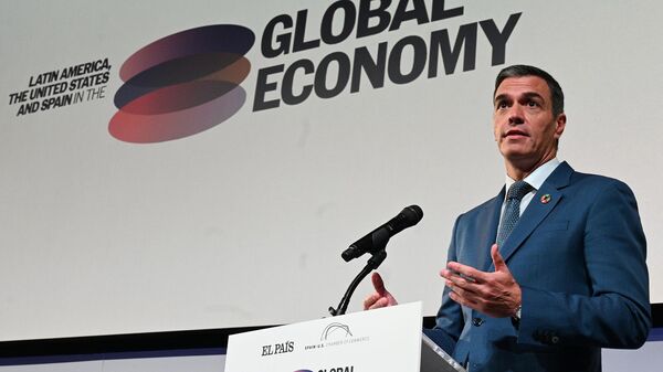 Pedro Sánchez, durante su intervención en el foro Global Economy en Nueva York - Sputnik Mundo