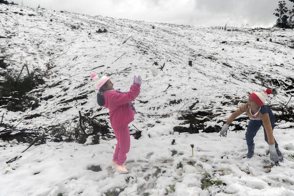 Un grupo de personas juega con la nieve en Nottingham Road, cerca de Durban, Sudáfrica. - Sputnik Mundo