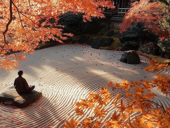 La filosofía de un jardín de rocas en Japón consiste en que es un lugar sagrado de poder que se cuida meticulosamente. Cada piedra se conserva cuidadosamente como una auténtica reliquia. Es esta atmósfera la que la inteligencia artificial se ha esforzado por captar. - Sputnik Mundo